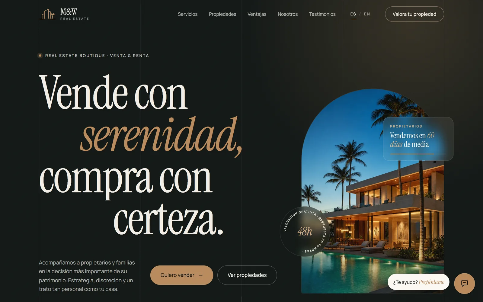 Página de inicio de M&W Real Estate en computadora