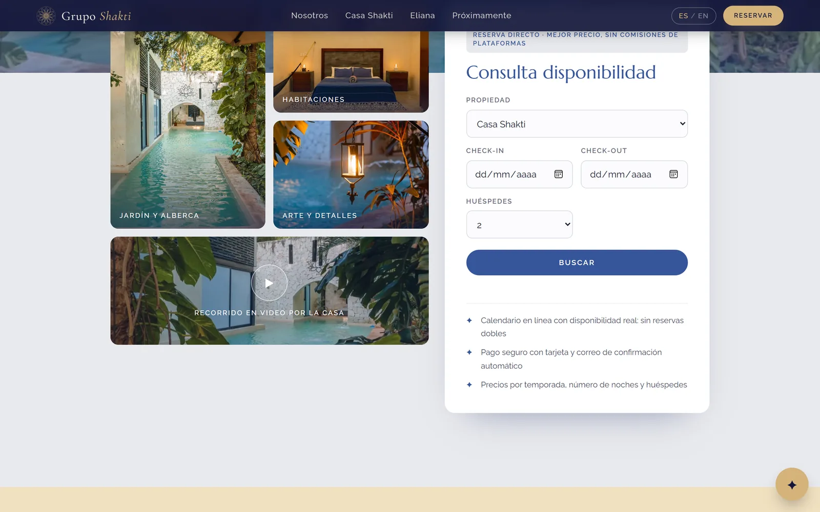 Galería de fotos y cuadro para consultar disponibilidad